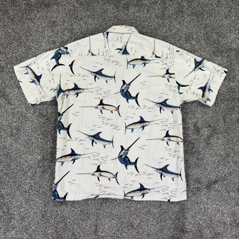Guy Harvey AFTCO Bluewater Marlin Fish Button Up Shirt Mens Medium Short Sleeve - Picture 3 of 12